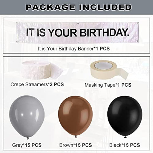 It Is Your Birthday Banner, The Office Theme Infamous Husband Birthday Party Decorations,Grey Brown Black Latex Balloons,White Crepe Streamer Rolls + Tape,The Office Birthday Decorations 49Pcs Kit