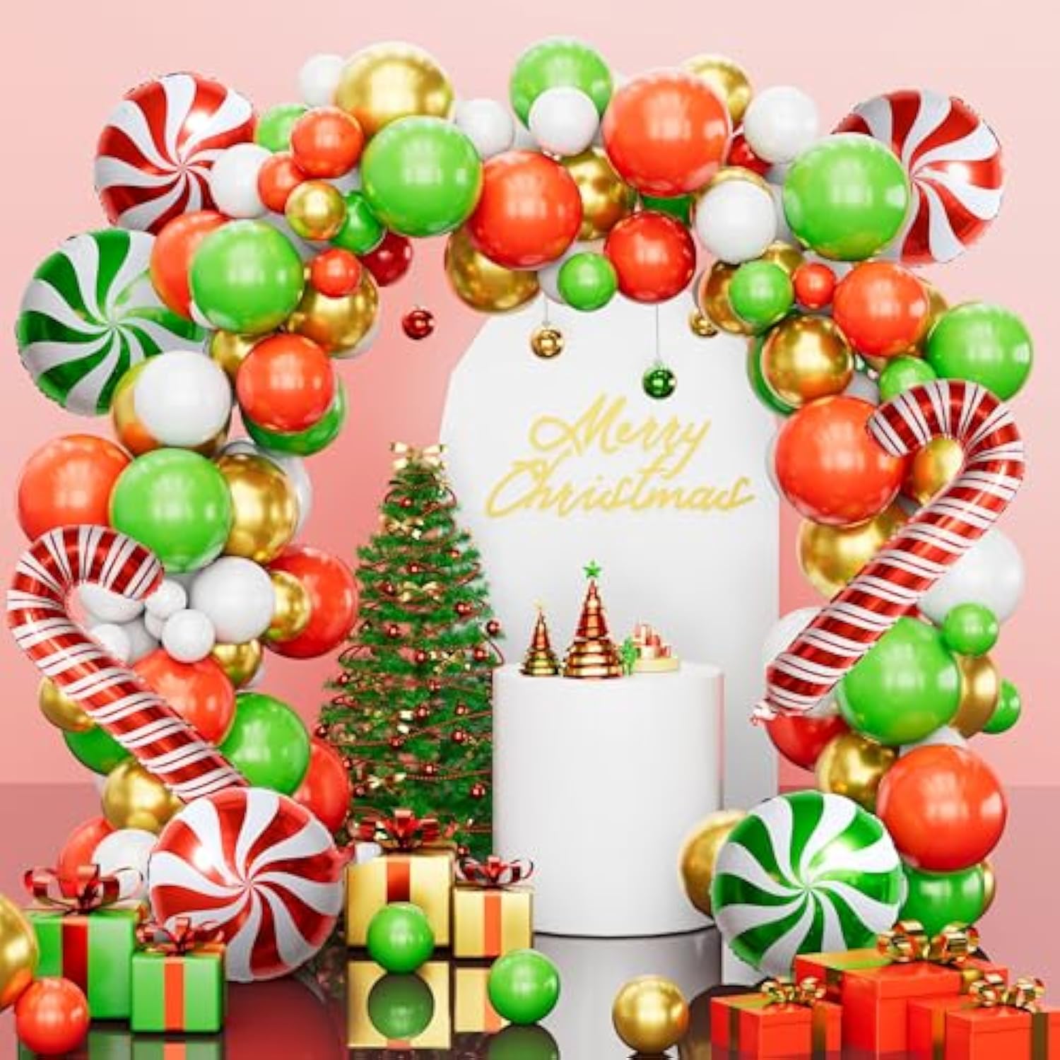 Christmas Balloon Arch Kit 126pcs Red Green White Gold Holiday Decor