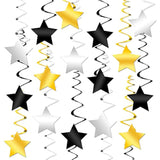 30pcs Black Gold Silver Star Hanging Swirls 2026 Party Decorations