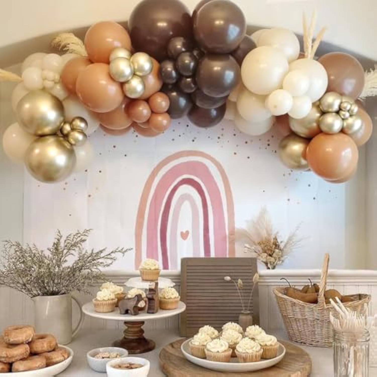 Brown And Gold Balloons Set, 50Pcs 12Inch Retro Cocoa Coffee Brown Balloons Metallic Gold Neutral Latex Balloon For Wedding Birthday Bear Baby Shower Thanksgiving Day Party Decorations