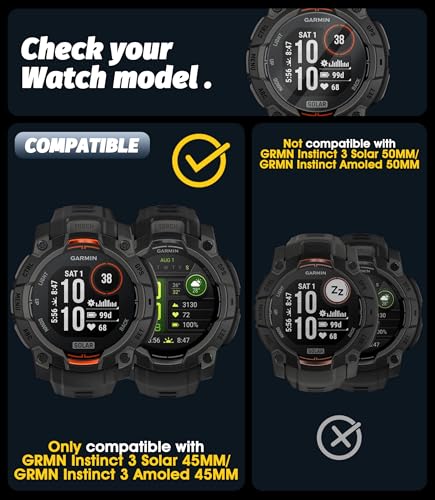 (3+5) Compatible for Garmin Instinct 3 Solar 45mm/AMOLED 45mm, 3 Pack Watch Screen Protector + 5 Pack Black Dust Plug, Tempered Glass Anti-Scratch