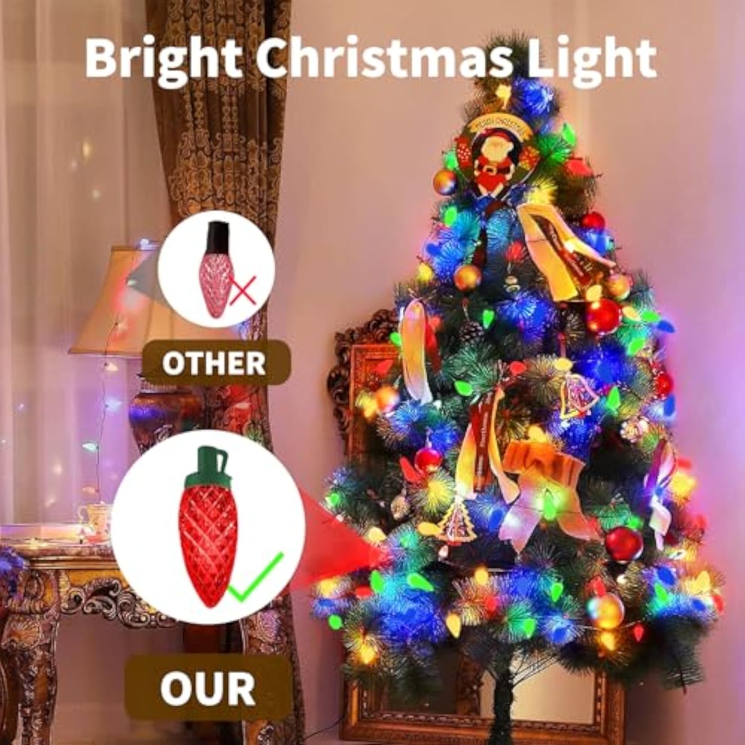 120 Led C9 Christmas Lights,Outdoor String Lights,Christmas Light Decor With 8 Modes Waterproof,Suitable For Indoor And