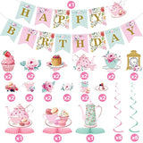 40 Pieces Floral Tea Party Decorations Floral Birthday Banner Teapot B