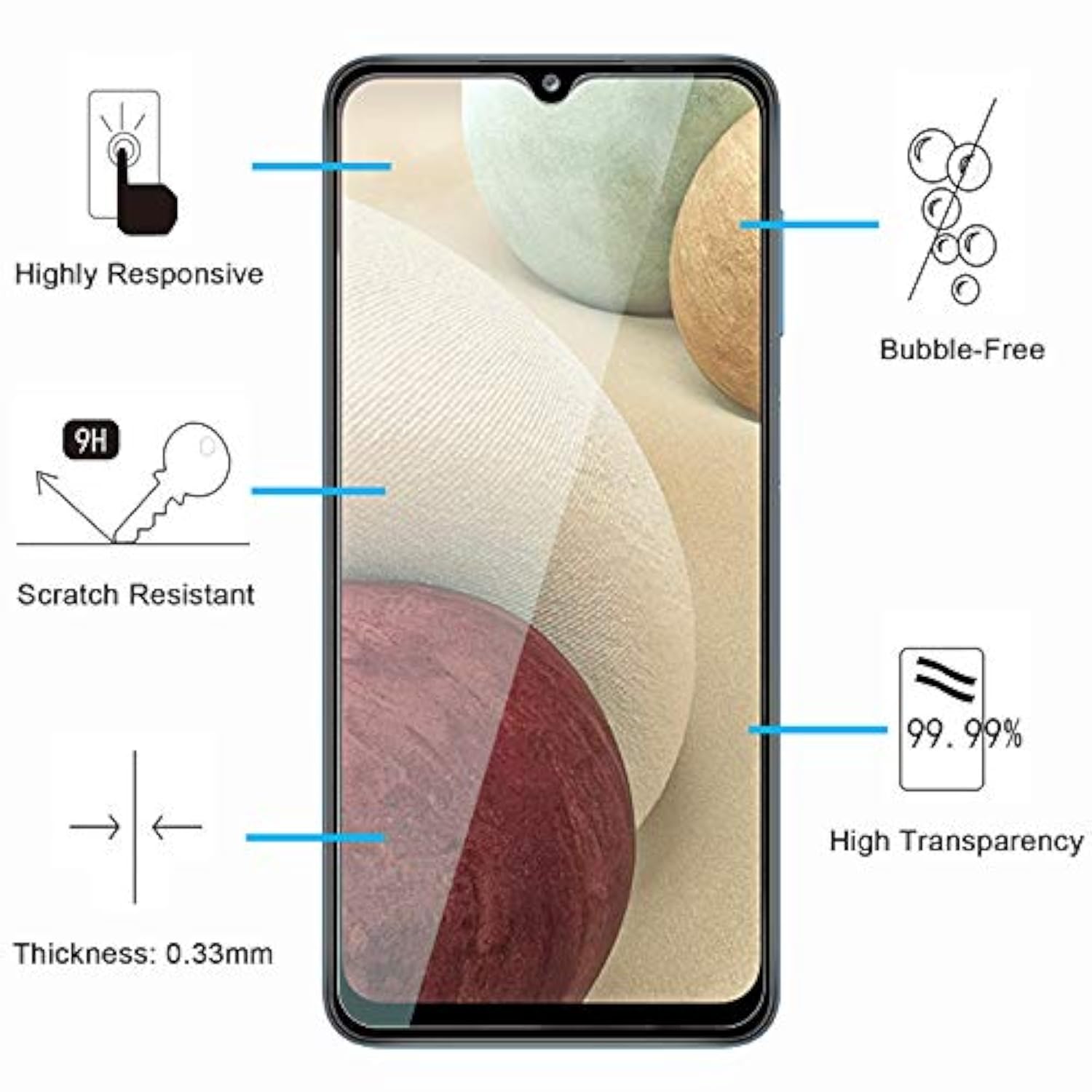 3-Pack Samsung Galaxy A12/A02S Tempered Glass Screen Protector Anti-Scratch