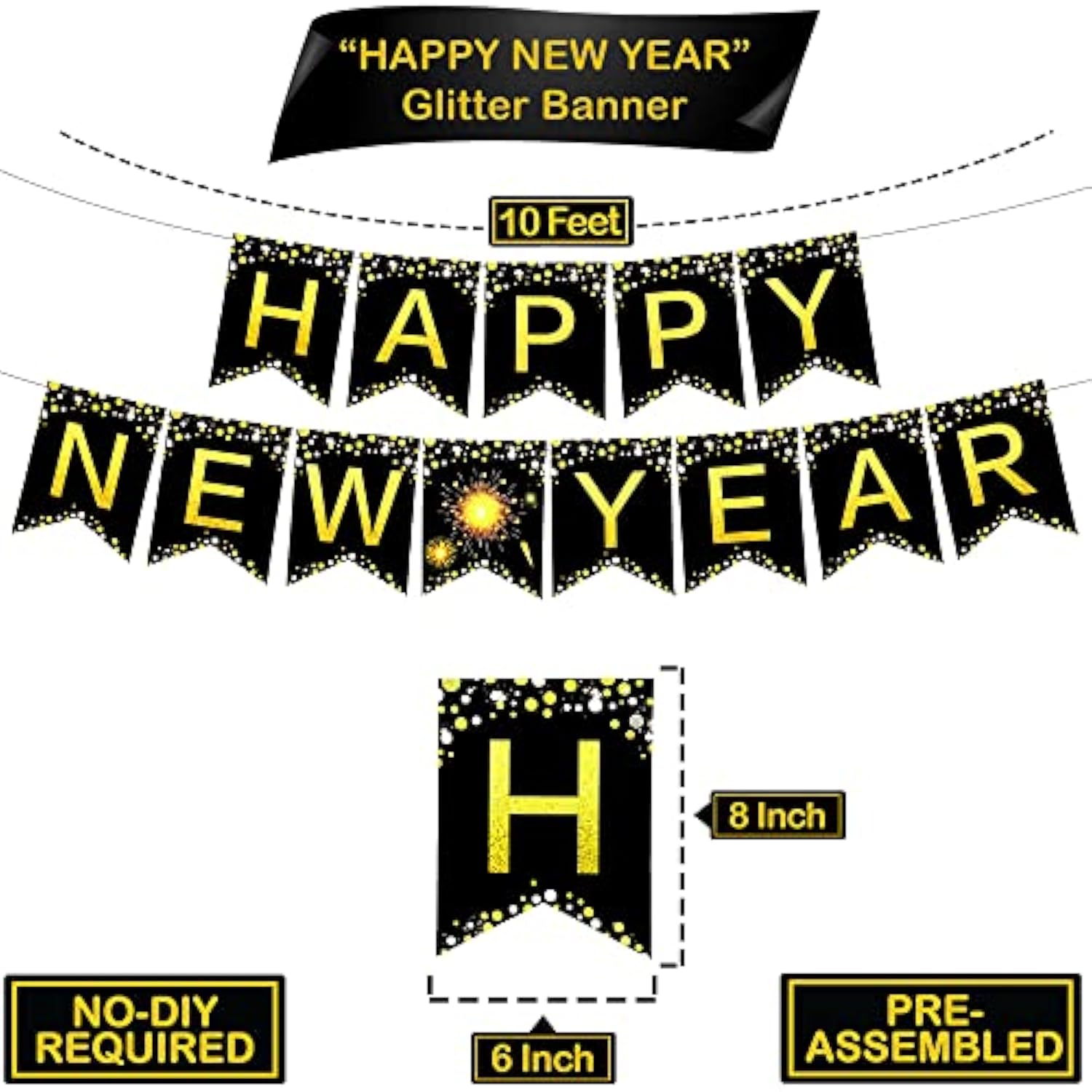 35pc New Year’s Eve 2025 Party Supplies Banner Gold Fringe Curtain