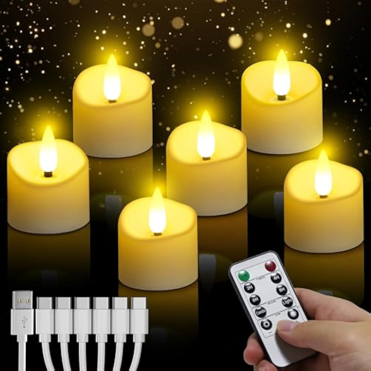 Rechargeable Tea Lights With Remote, Flameless Led Candle With 24H Cycle Timer, Battery Operated Tea Lights For Votive, Weddings, Parties, Halloween, Christmas, Home Decoration (6)