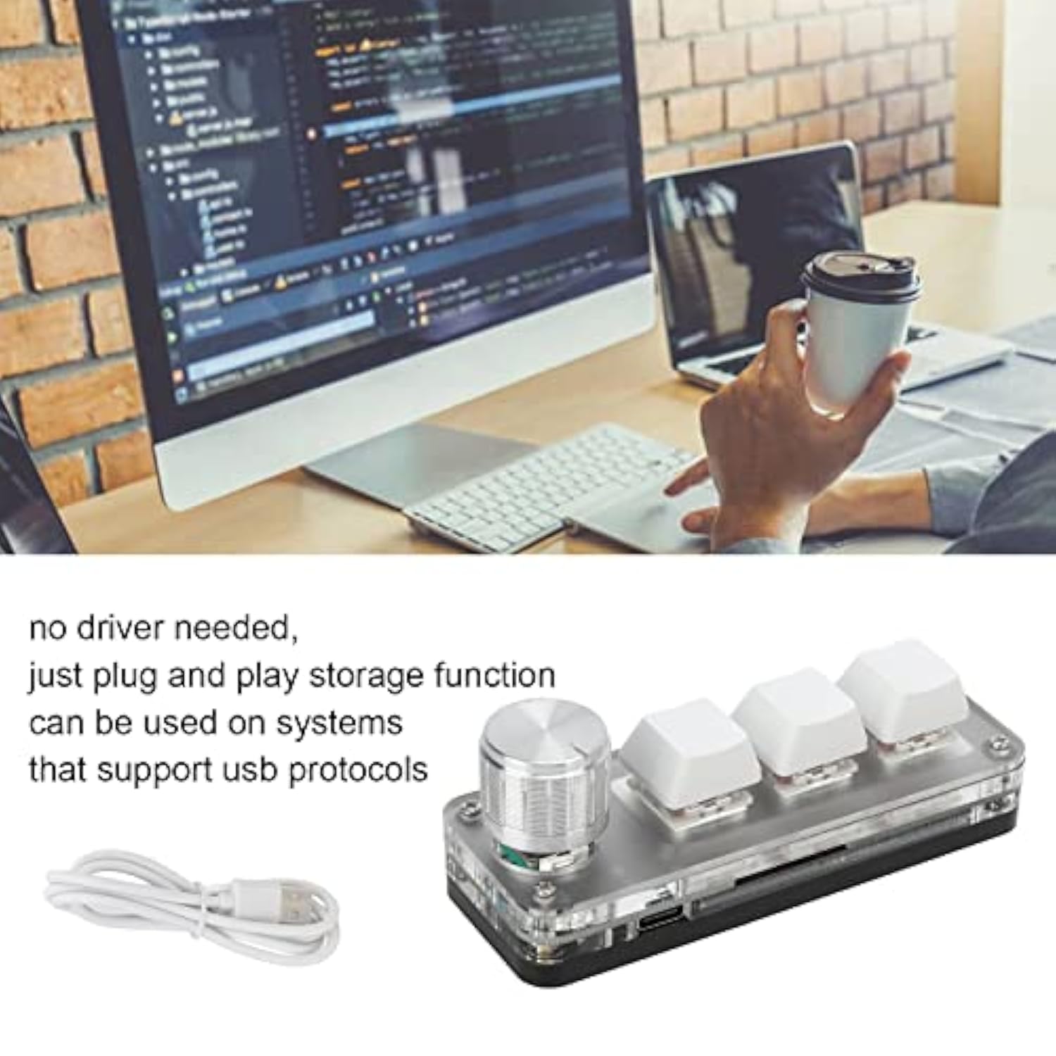 Mini 3 Key Keypad With Knob, One Handed Macro Mechanical Keyboard, 3 Fully Pro