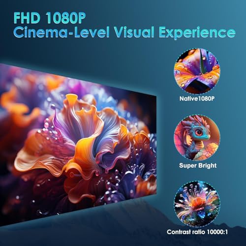 [ Auto Focus / 1080P Native ] Mini Projector 4K, 250 Ansi Lumens, Short Throw Projectors With Wifi And Bluetooth 5.4, Built-In Apps, Outdoor Movie Projector Portable Proyector (2026 Upgrade, White )