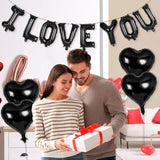 16 Inch Black I Love You Letter Balloons,18 Inch Heart Balloons Valentines Day Balloon, Love Foil Balloon Banner For Valentines Wedding Engagement Galentines Day Bridal Shower Decor