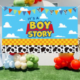 Boy Story Baby Shower Backdrop – “It’s a Boy Story” 3×5 ft Toy & Cloud Theme Banner Decoration