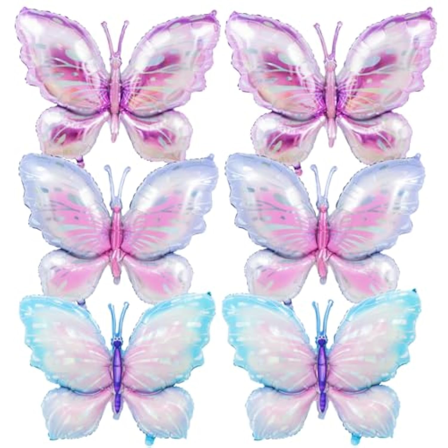 6 Pieces 39 Inches Butterfly Balloons - Large Gradient Butterflies Foil Mylar Balloons For Birthdays, Garden, Spring Decorations, Butterfly-Themed Events, Baby Shower, And Wedding Party Supplies