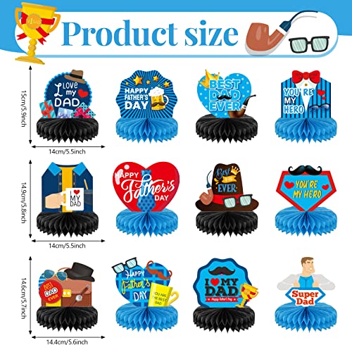 12PCS Father's Day Honeycomb Centerpieces Dad's Day Tables Decorations Honeycomb Balls Happy Fathers Day Themed Party Supplies for Dad's Birthday Family Home Party Decor Favor for Photo Backdrop