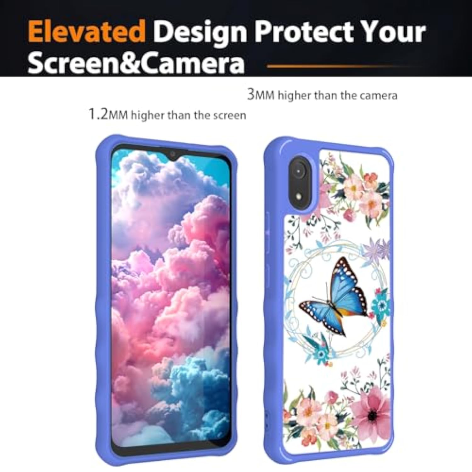 Cloud Stratus C8 Phone Case with Tempered Glass Screen Protector, Hard PC and Soft Silicone, Ring Support, Luminous Effect, Compatible with Cloud Mobile Stratus C8