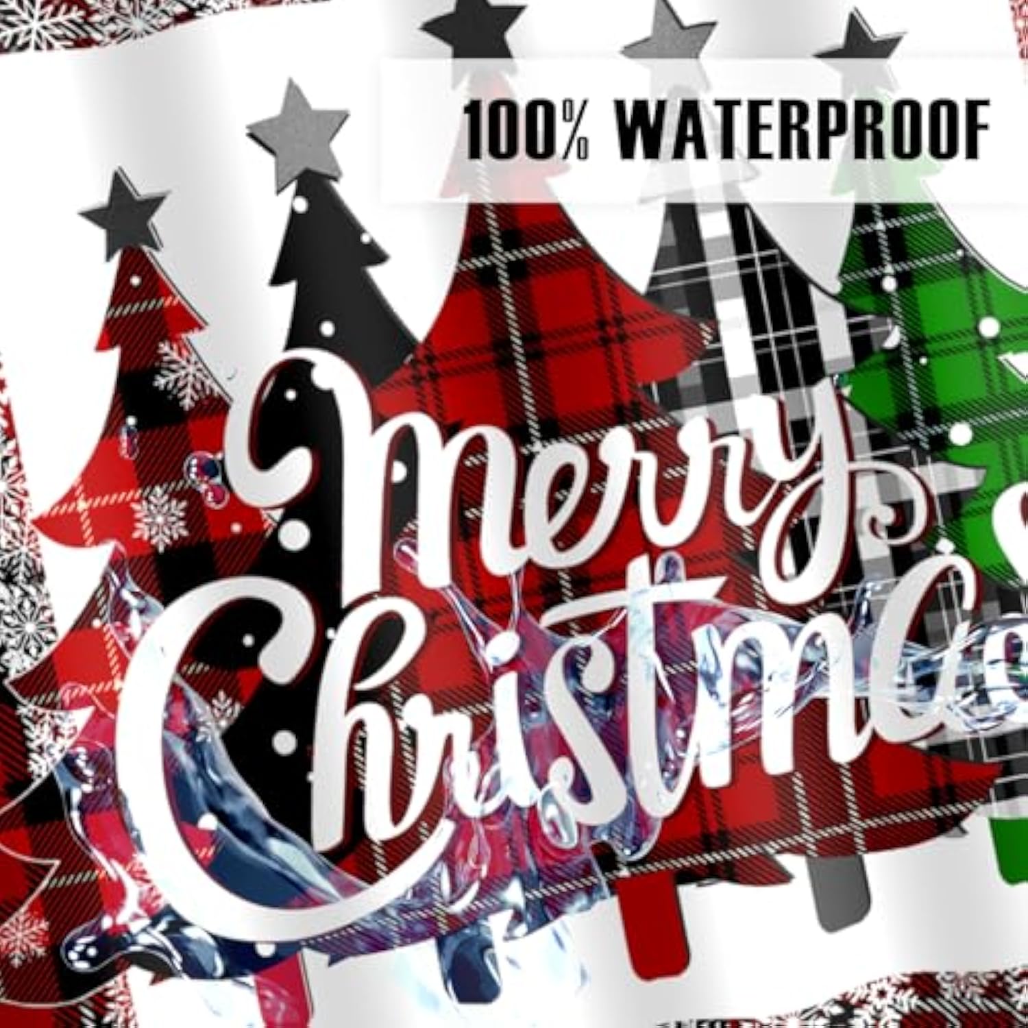 Christmas Shower Curtains For Bathroom,Red Buffalo Plaid Snowflakes Shower Curtain Winter Xmas Tree Merry Christmas Bathroom Decor With 12 Hooks Holiday Waterproof Fabric Shower Curtain 72X72 Inch