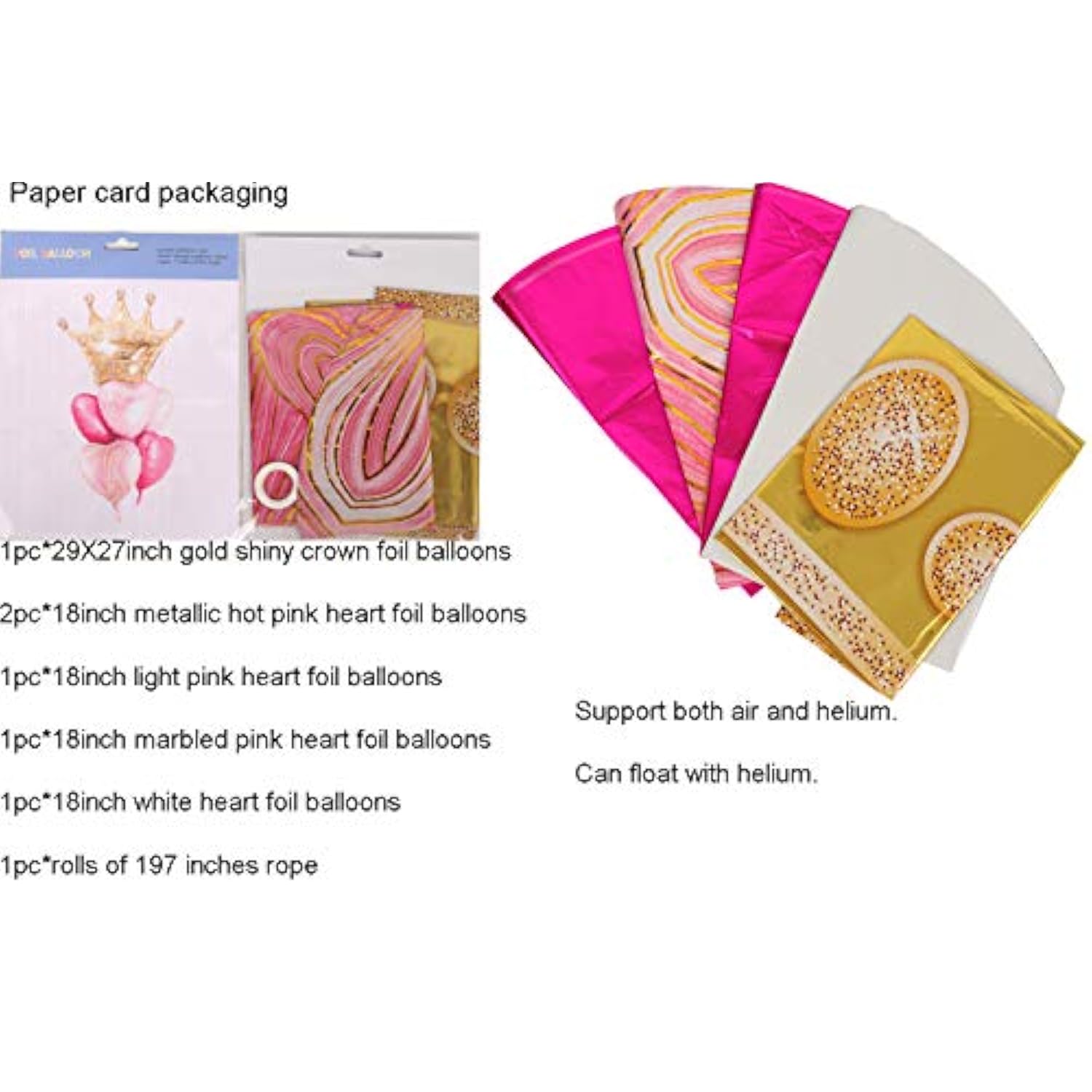 6pcs Pink Balloons with Gold Crown Foil for Girls Birthday or Baby Shower Decor