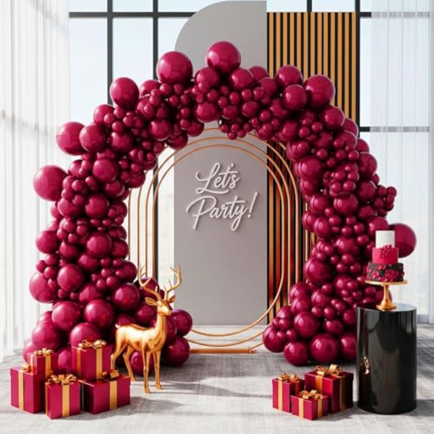 Burgundy Balloon Garland Kit: Double-Stuffed Maroon Balloons, Graduation Decor