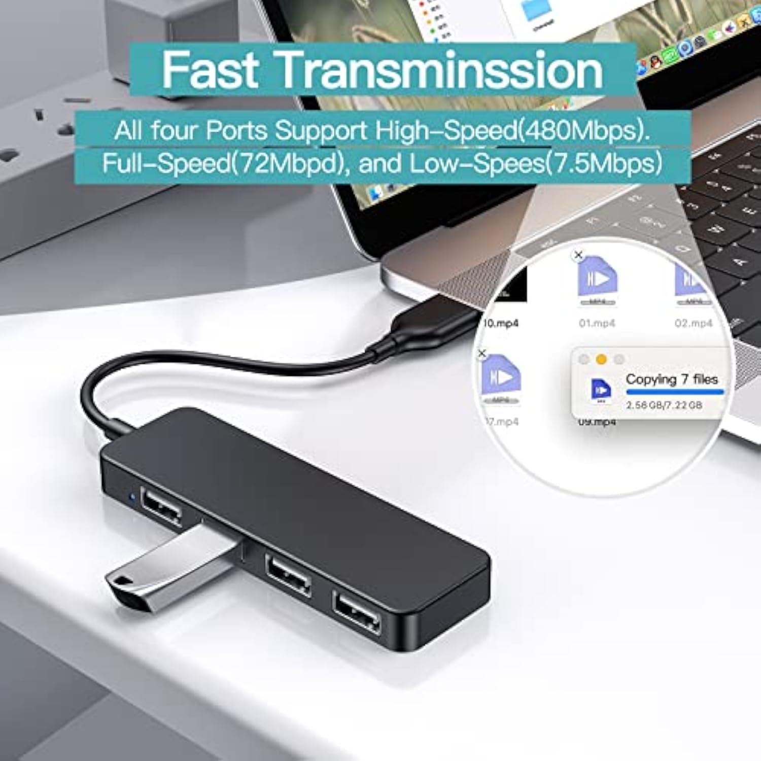 Usb Hub, Usb Splitter,Usb 4-Port Adapter,Usb Extender For For Laptop, Pc, Macb