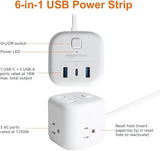 Cube Power Strip with 3 AC Outlets and 3 USB Ports including 15W USB-C and 5 ft Cord