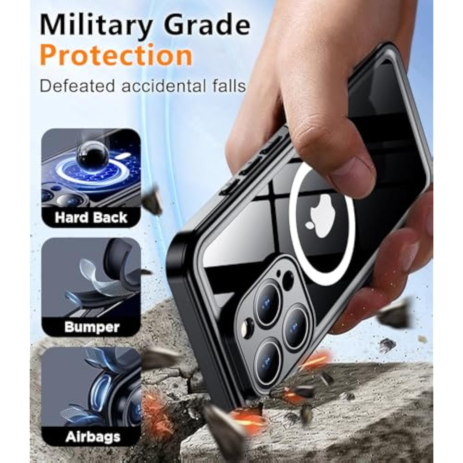 Magnetic For Iphone 16 Pro Max Case Waterproof,Built-In Screen Protector[Ip68 Underwater][Upgrade Military Dropproof][Compatible With Magsafe] Full Body Shockproof Case-Black