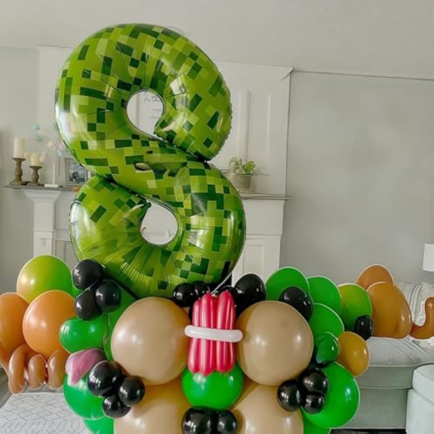 Gaint Green Pixel Number 6 Balloon, Dark Kelly Green Self Inflating 6 Balloons Number, 40 Inch Pixel Foil Six Balloon For Boys Kids 6Th Birthday Party Video Game Forest Golf Patrick'S Day Decorations