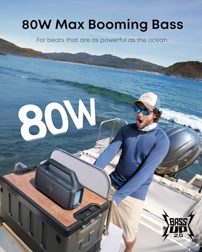Soundcore Boom 2 By Anker, Outdoor Speaker, 80W, Subwoofer, BassUp 2.0, 24H Playtime, IPX7 Waterproof, Floatable, RGB Lights, USB-C, Custom EQ,