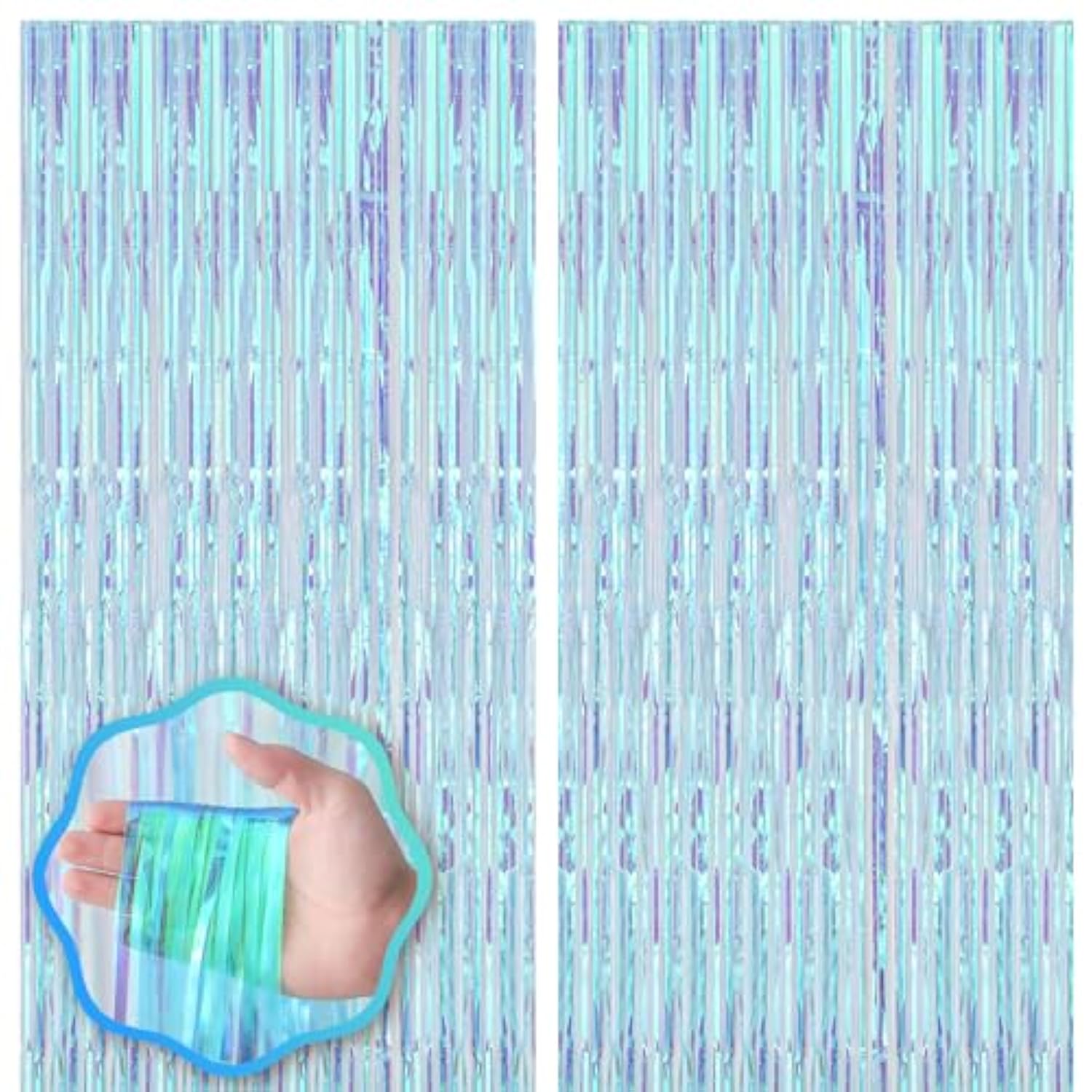 2-Pack Neon Iridescent Foil Fringe Backdrop Curtains 3.3x8.2ft Party Decor