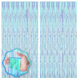 2-Pack Neon Iridescent Foil Fringe Backdrop Curtains 3.3x8.2ft Party Decor