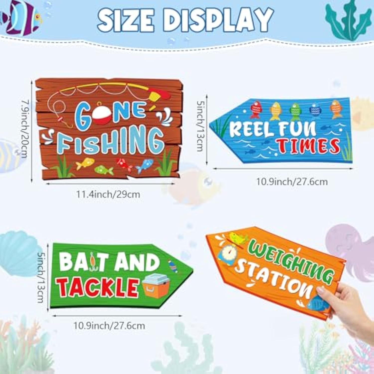 20-Pc “Gone Fishing” Sign Set Kids Fishing Party Decor