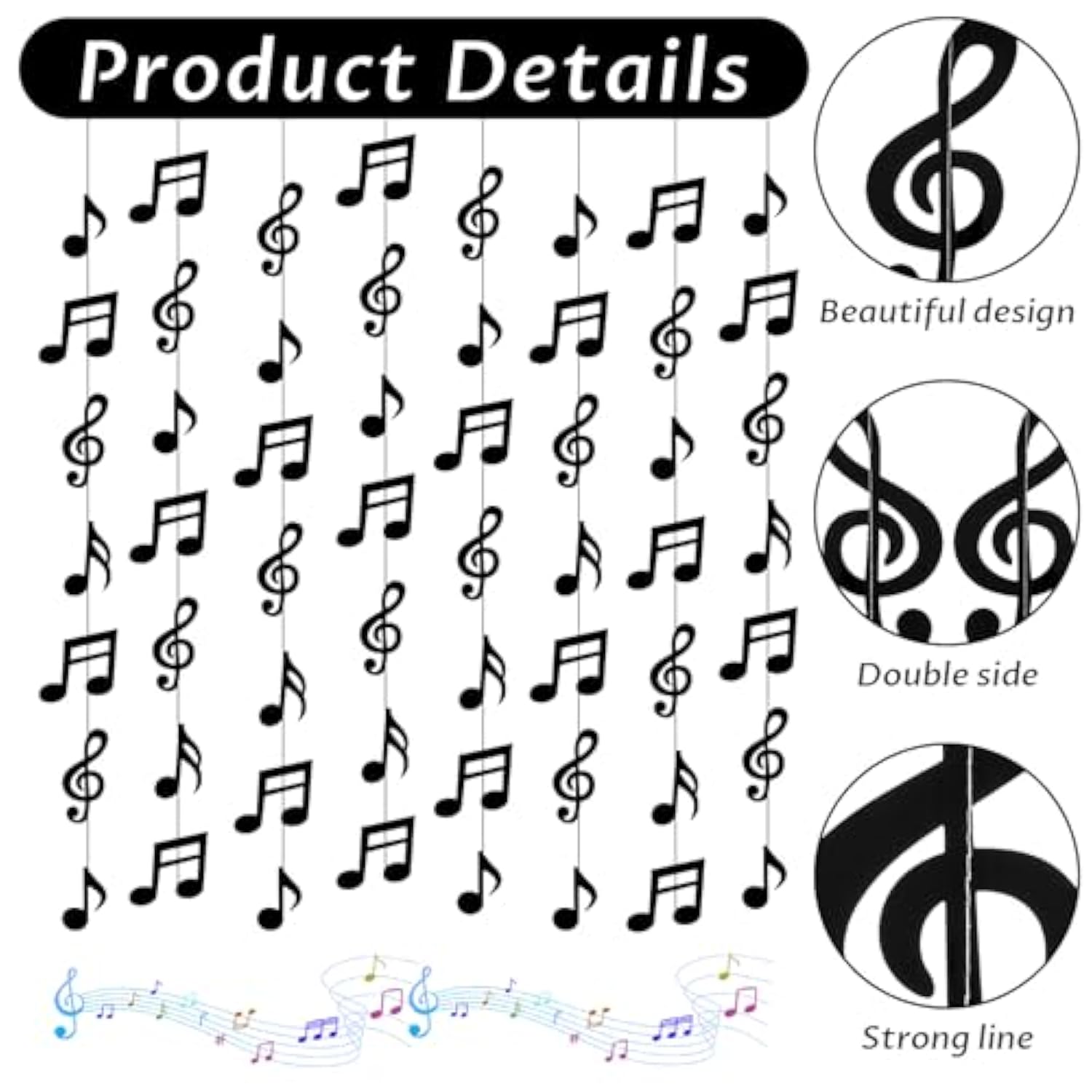 8Pcs Music Notes Party Decorations, Black Musical Note Hanging Swirl, Music Theme Party Supplies, Musical Notes Garland For Concerts, Music-Theme Parties, Birthdays, Weddings And Baby Showers