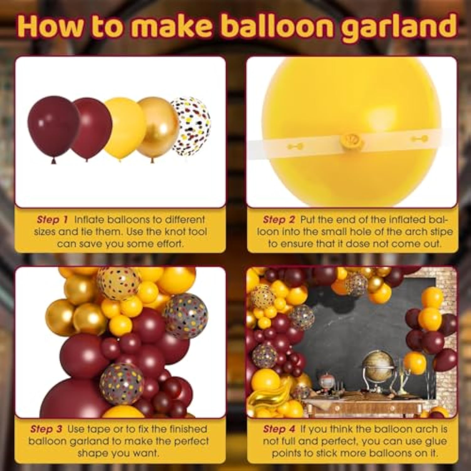 170Pcs Magical Wizard School Balloons Arch Garland Kit, Different Sizes 18 12 10 5 Inch Burgundy Yellow Gold Confetti Balloon For Kids Birthday Baby Shower Halloween Party Decorations Supplies