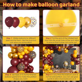 170Pcs Magical Wizard School Balloons Arch Garland Kit, Different Sizes 18 12 10 5 Inch Burgundy Yellow Gold Confetti Balloon For Kids Birthday Baby Shower Halloween Party Decorations Supplies