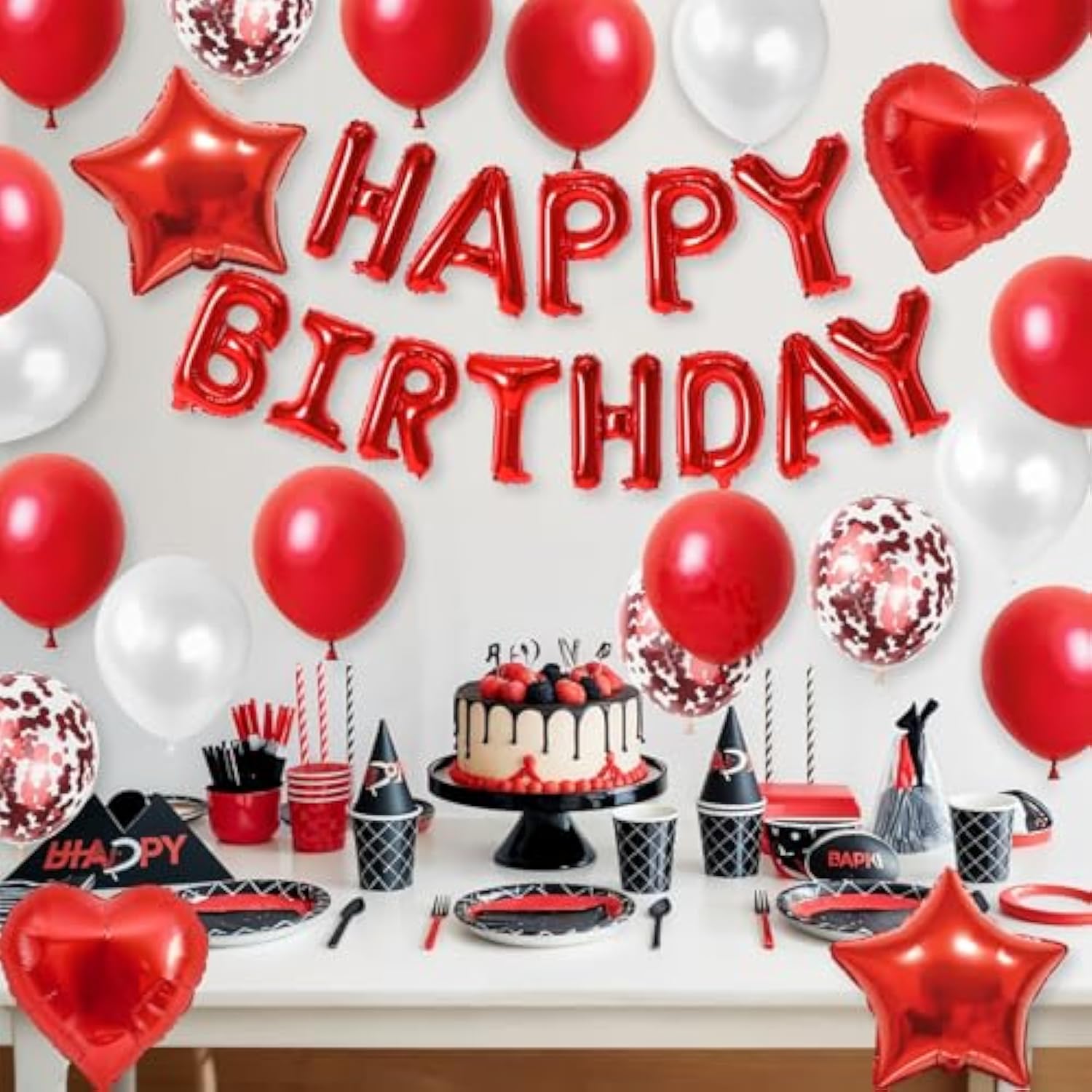 Red Birthday Decorations For Girls,Red And White Balloons Happy Birthdays Banner Balloon Heart And Star Foil Balloons For Women Girls Birthday Baby Shower Party Decorations