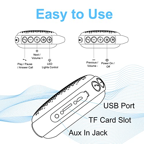 Bluetooth Shower Speaker, IP67 Waterproof with RGB Light, Portable with Hi-Fi Sound and Built-in Mic, Supports TF Card, Wireless for Home, Outdoor,