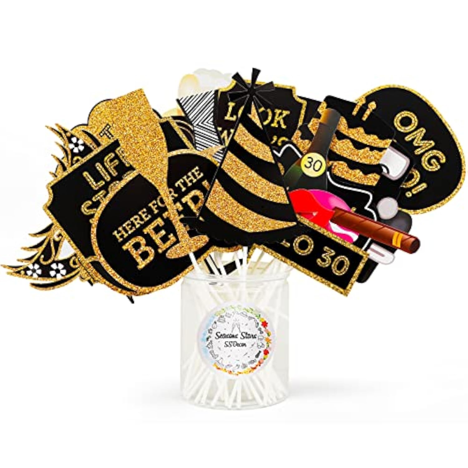 Adult 30Th Birthday Photo Booth Props(41Pcs) For Her Him Dirty Thirty 30Th Birthday Party, Gold And Red Decorations,30 Birthday Party Supplies For Men Women