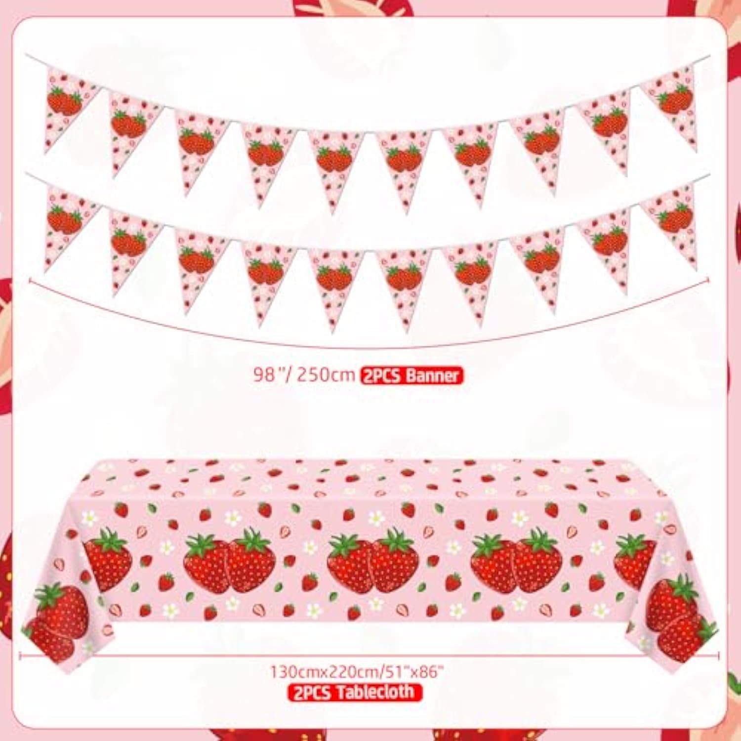 4Pcs Strawberry Tableware Set Pink Strawberry Birthday Decoration Sweet Fruit Theme Decor Sweet One Birthday Party Decoration Berry First Decor For Girls 1St 2Nd Baby Shower