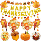 29 Pcs Happy Thanksgiving Balloons Friendsgiving Banner Maple Leaf Turkey Party Decor