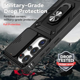 For Samsung Galaxy S25 Ultra Case With Slide Camera Cover Hd Screen Protector [Military Grade Drop Tested] Magnetic Ring Holder Kickstand Protective Phone Case For Samsung Galaxy S25 Ultra 2025, Black