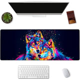 Wolf Gaming Mouse Pad, Colorful And Black Background Mousepads For Gaming Home Office Work, Extended Mats Computer Keyboard Laptop, 31.5×11.8 Inch Large Desk Mat With Non-Slip Rubber Base