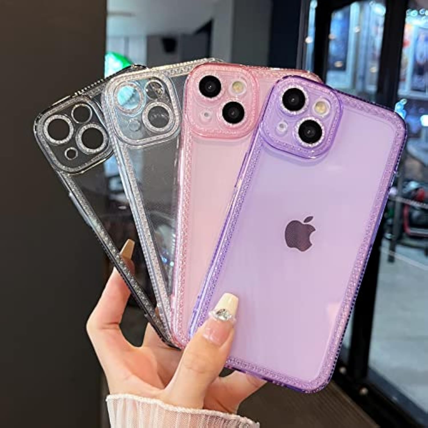 Designed For 14 Plus/15 Plus 6.7 Inch,Sparkly Cute Clear Case For Women Girls,Glitter Bling Flexible Soft Tpu Silicone Bumper Protective Cover For 14 Plus/15 Plus,Pink