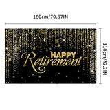 Happy Retirement Backdrop with 70.8"X43.3"?Large Happy Retirement Banner Background Photography with Rope, Party Decoration Supplies for Photo Booth Props Decor Outdoor Indoor (Black-2)