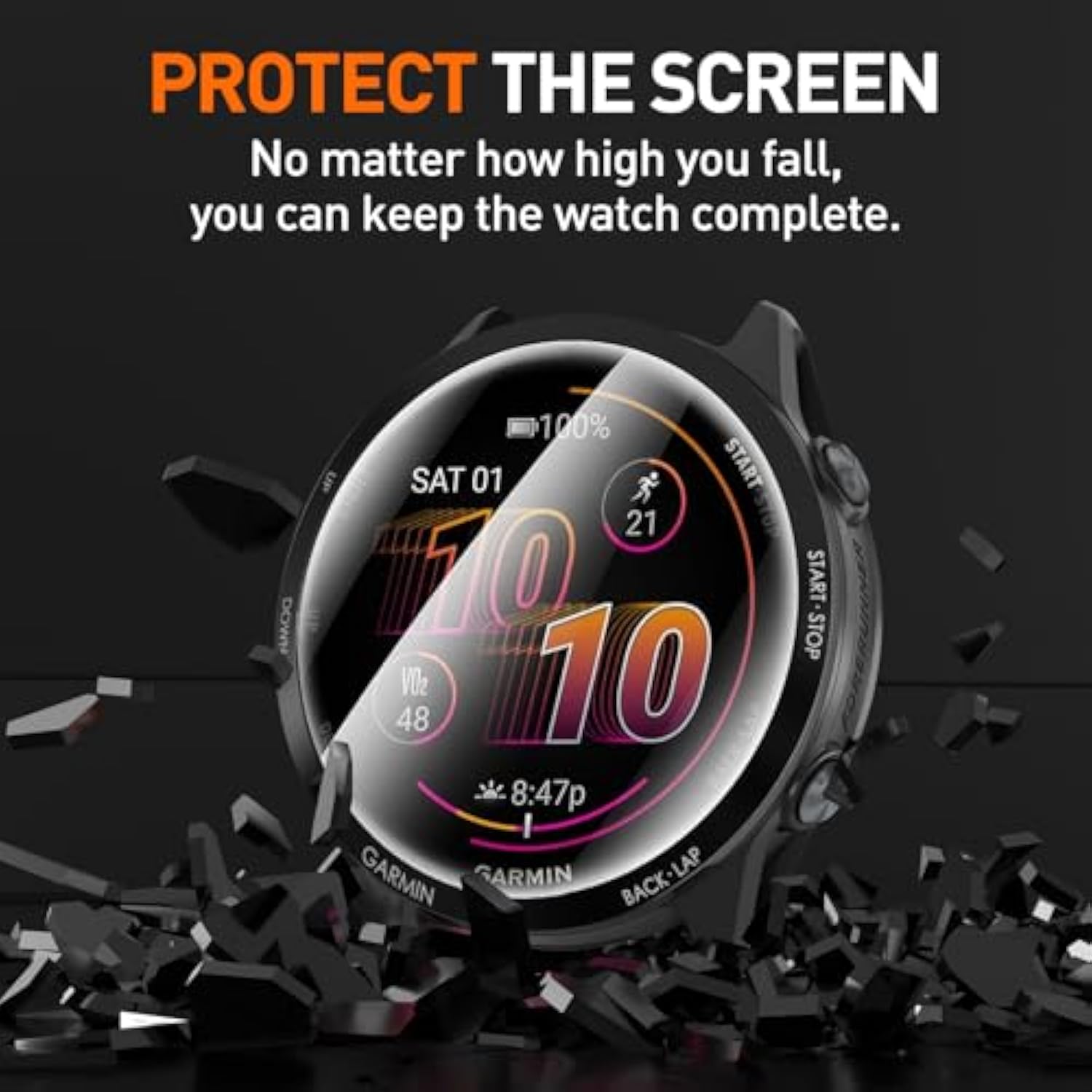 2-Pack For Garmin Forerunner 570 47Mm Screen Protector,Charger Port + Full Coverage High Definition Pmma Soft Protective Film [Anti Scratch]