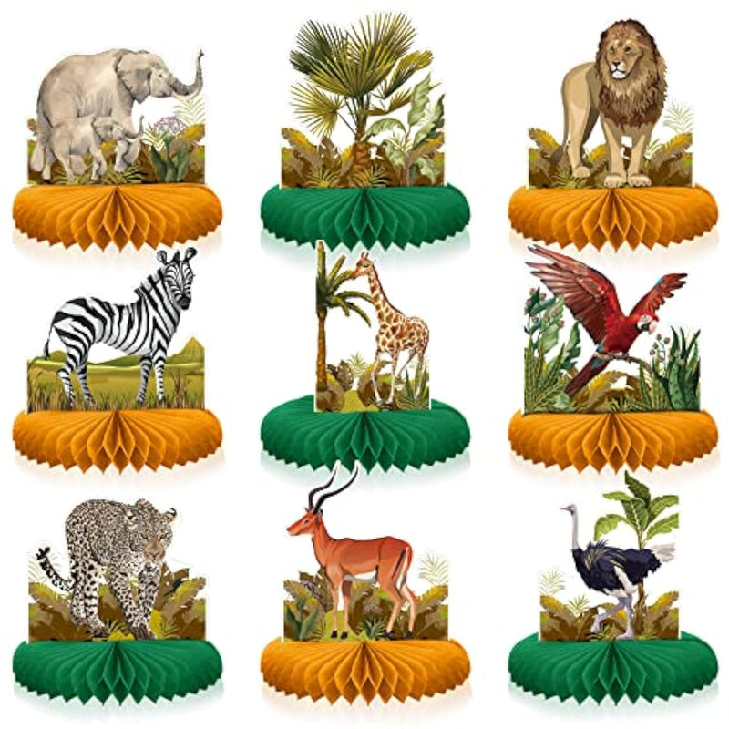 9 Pcs African Safari Centerpieces For Tables Baby Shower Decorations Jungle Animals Honeycomb Centerpieces Safari Animal Theme Birthday Decorations For Boys Kids Baby Shower Nursery Party