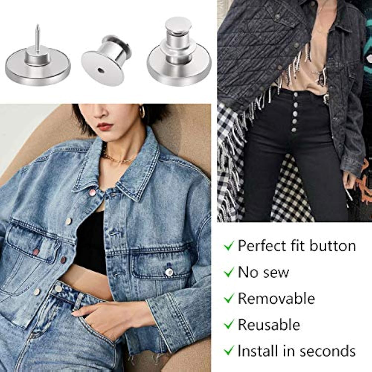 12 Sets Button Pins For Loose Jeans, No Sew And No Tools Instant Replacement Snap Tack Pant Button, Reusable And Adjustable Metal Pants Button Tightener