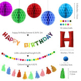 Reusable Happy Birthday Banner, Felt Birthday Garland Pom Pom Party Decor, Plush Tassels, With 10Pcs Honeycomb Balls, Rainbow Pre-Strung Party Celebration Decorations