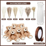 6 Sets 123 Pcs Baby Shower Table Centerpieces Dried Pampas Decor Bear Stuffed Ceramic Look Plastic Vase With Bow For Boho Wedding Bridal Shower Flowers Table Decorations(Blue,Boy)