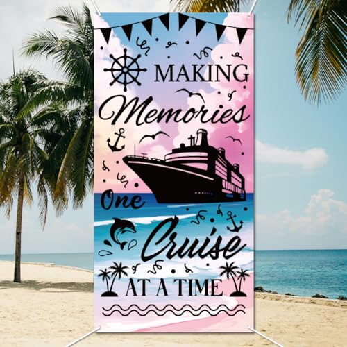 Cruise Ship Background Photo Door Banner for Party Decor, 5.9x2.9ft Ocean Travel Ship Deck Theme Photo Door Backdrop Props Decor Large Fabric Fun Travel Backdrop Birthday Party Supplies
