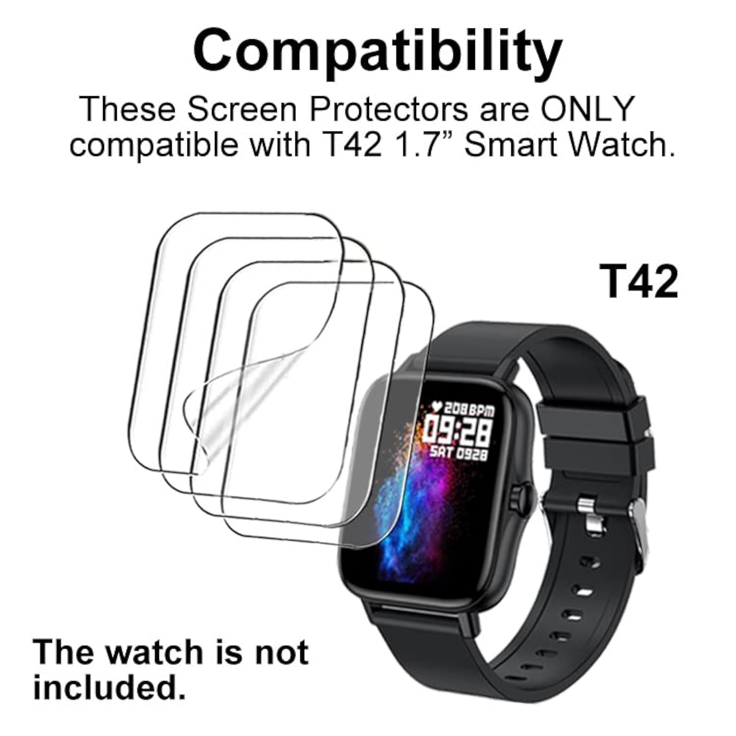 Soft Screen Protector Compatible With 1.69” Or 1.7” Smartwatch Iaret I18, Tensky 208Bt, Andfz T42, Geelyda Y20 Pro, Smaiit Y22, Wzwneer Y20Gt, And Boquaw P90, 4 Pcs Tpu