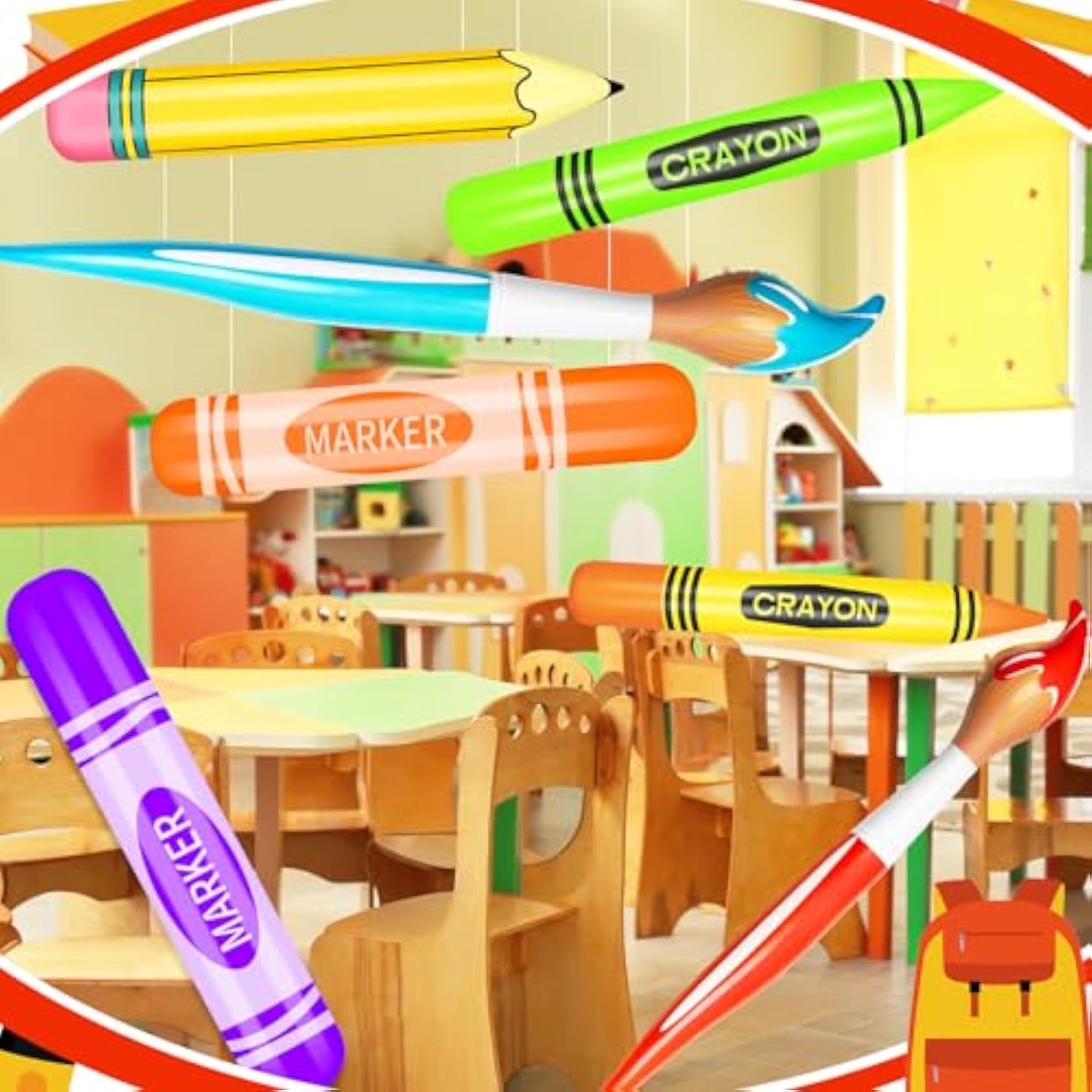 8 Pcs Colorful Art Party Decorations Set With Inflatable Paint Brushes Balloons Marker Pencil Crayon Balloons Prop Kit For Art Paint Back To School Party Favor
