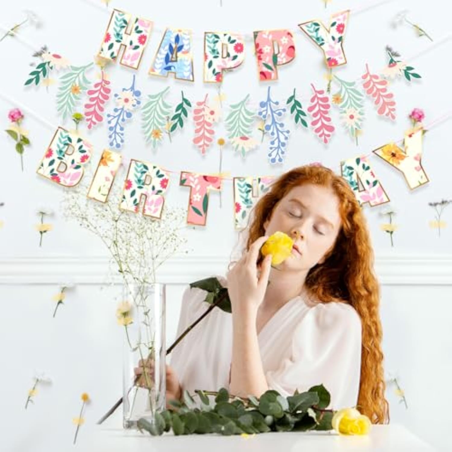Pre-Strung Wildflower Happy Birthday Banner – Floral Birthday Decor for Girls & Women