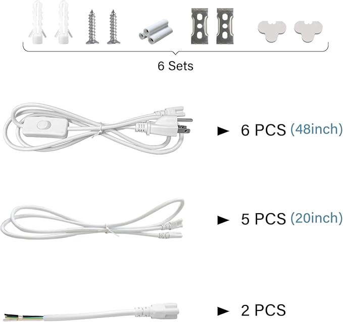 6 Pack 4FT LED T5 Shop Lights 2200LM 6500K Utility Ceiling Under Cabinet Fixtures